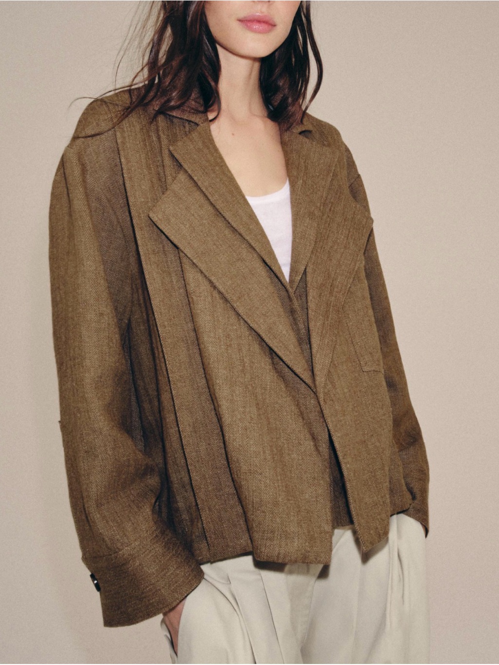 Nwt- Zara- Linen Pocket Bomber Jacket Zw Collection - Light Brown-M Msrp $179